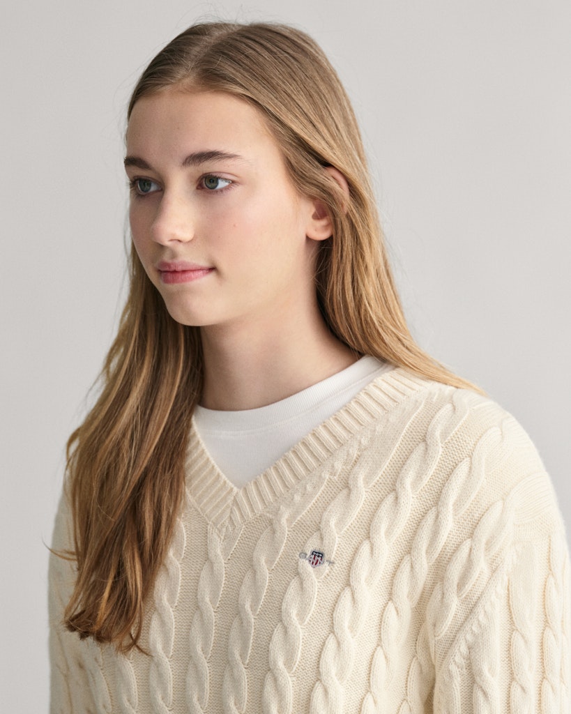 Teens Shield Zopfstrick V-Neck Pullover