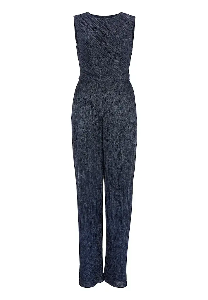 Plissierter Lurex-Jumpsuit ohne Ärmel