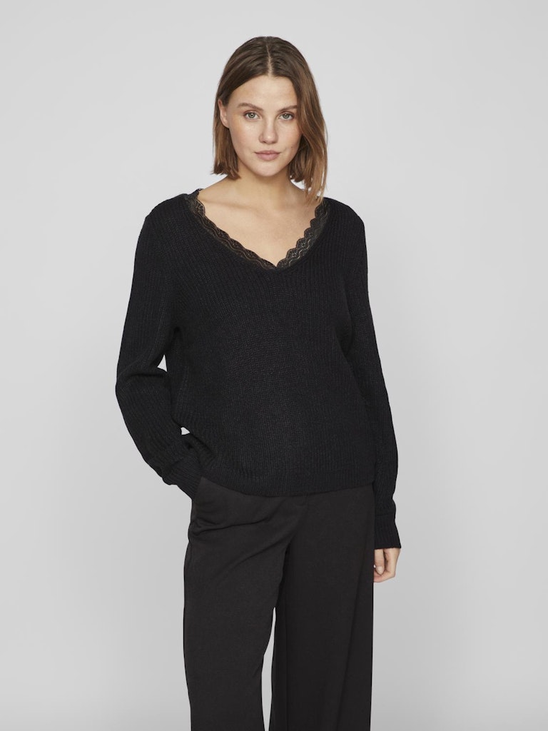 VILOU REV V-NECK L/S LACE KNIT TOP -NOOS