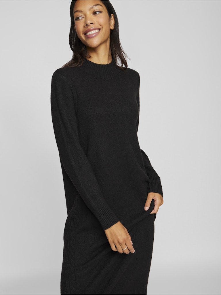 VIKIKU L/S HIGH NECK MIDI KNIT DRESS/PB