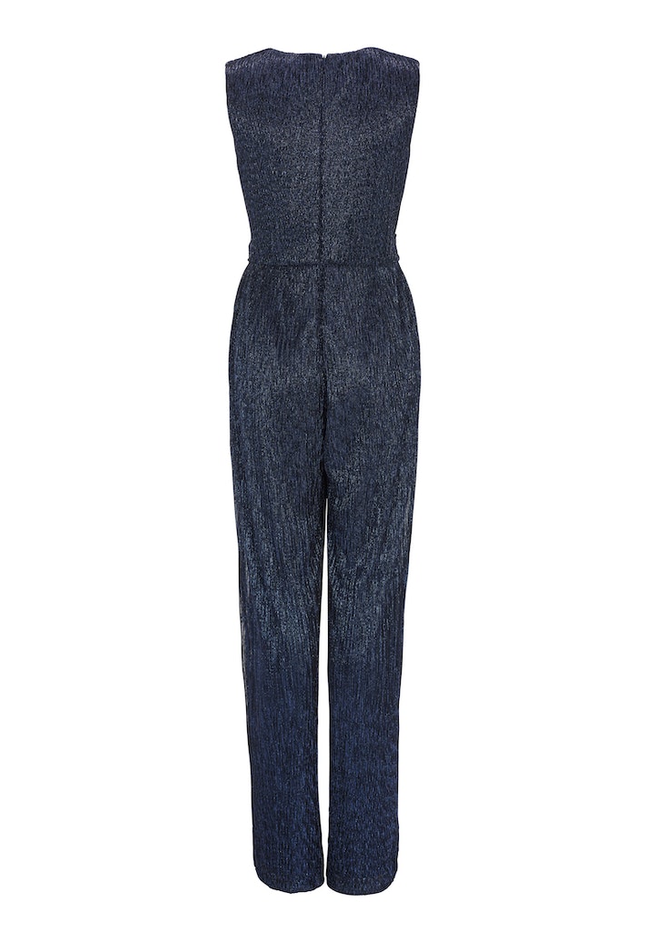 Plissierter Lurex-Jumpsuit ohne Ärmel