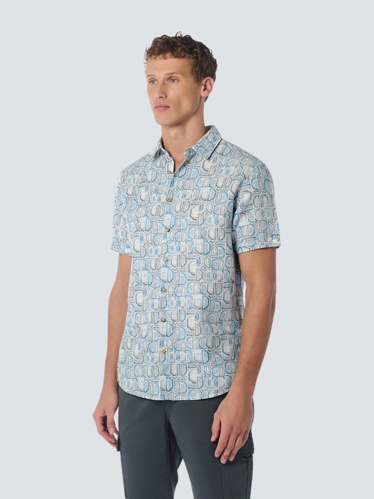 Shirt Short Sleeve Allover Printed With Linen