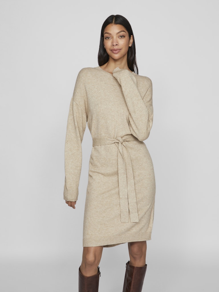 VIRIL O-NECK L/S BELT KNIT DRESS - NOOS