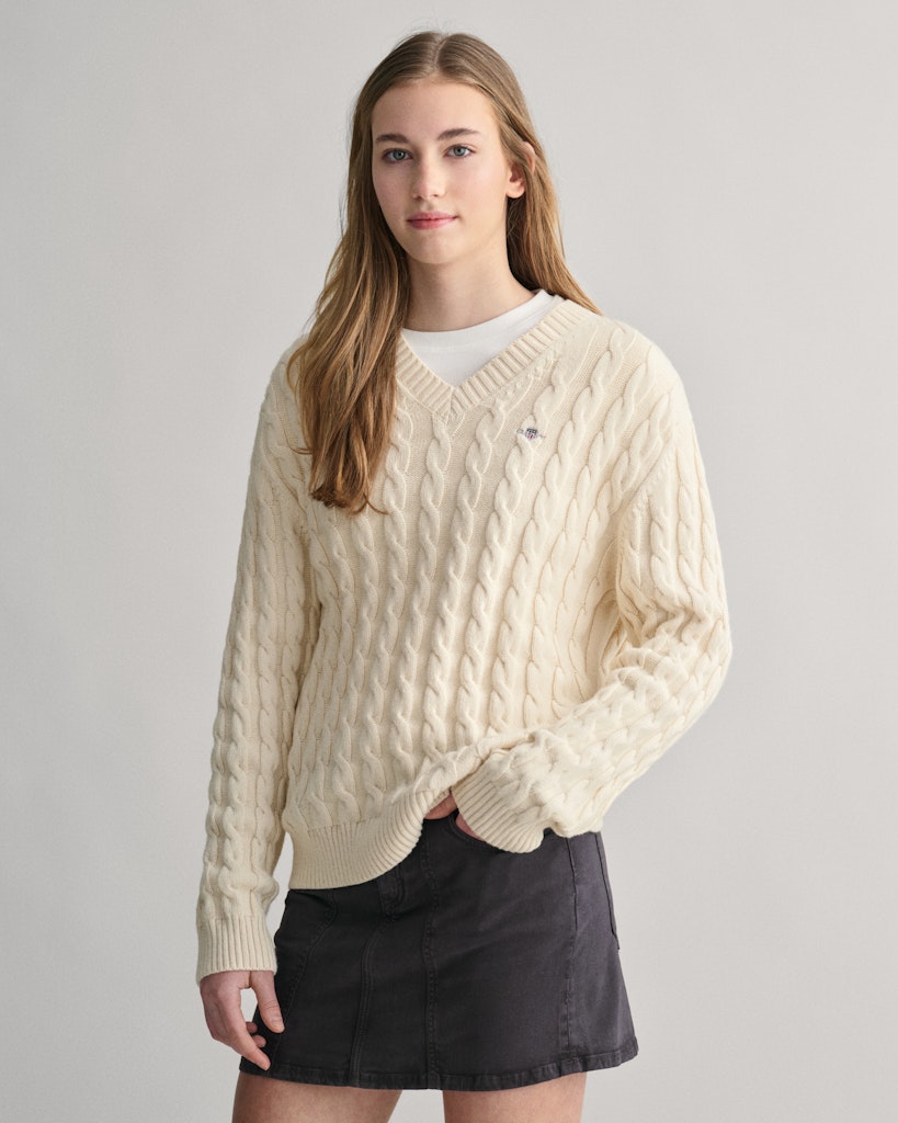 Teens Shield Zopfstrick V-Neck Pullover