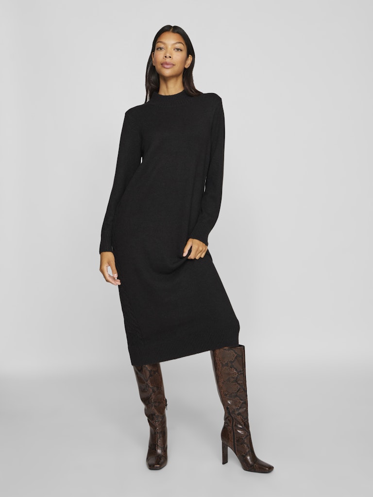 VIKIKU L/S HIGH NECK MIDI KNIT DRESS/PB