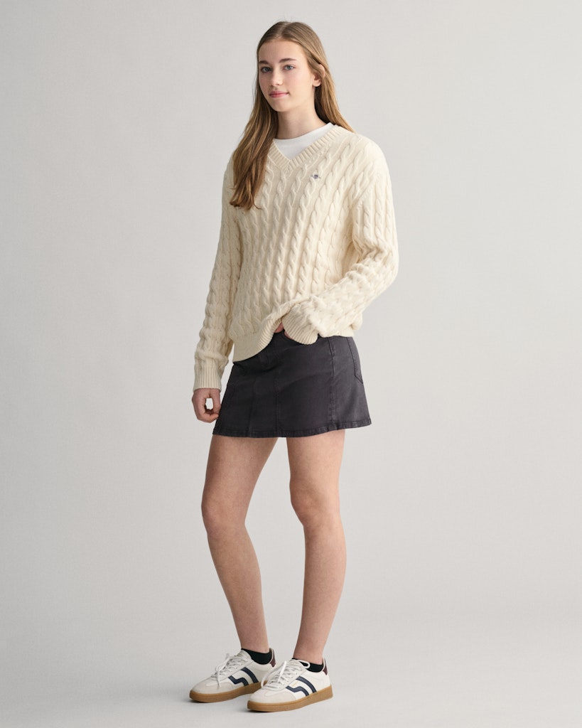 Teens Shield Zopfstrick V-Neck Pullover