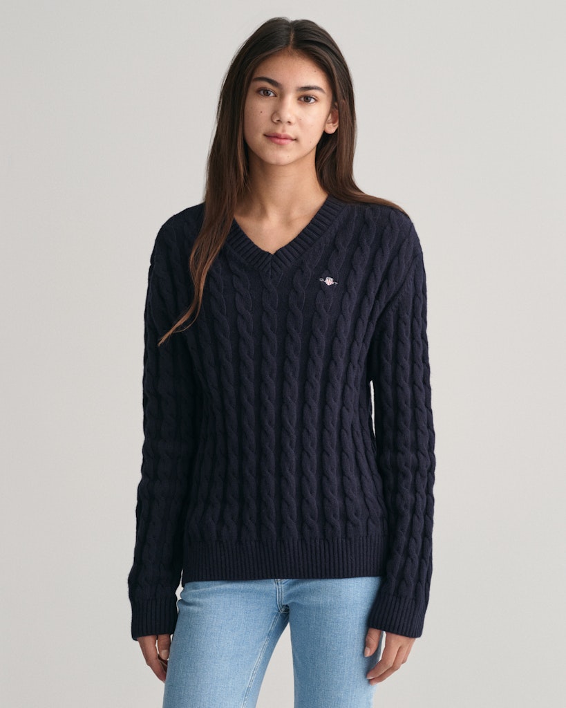 Teens Shield Zopfstrick V-Neck Pullover