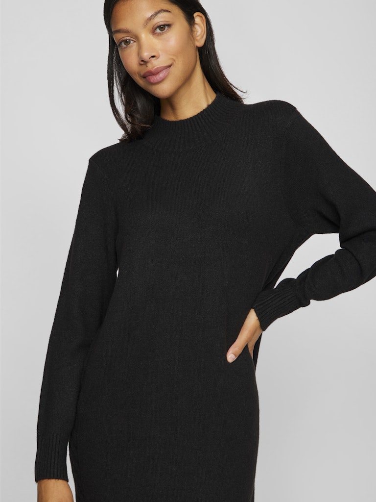 VIKIKU L/S HIGH NECK MIDI KNIT DRESS/PB