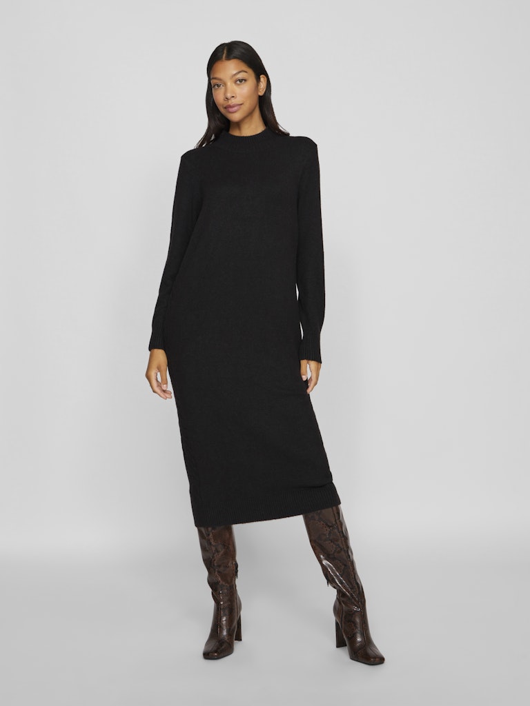 VIKIKU L/S HIGH NECK MIDI KNIT DRESS/PB