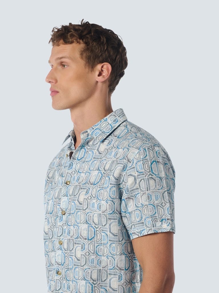 Shirt Short Sleeve Allover Printed With Linen