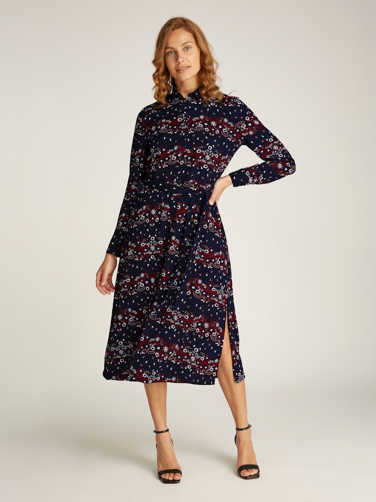 TJW FLORAL BELTED MIDI DRESS