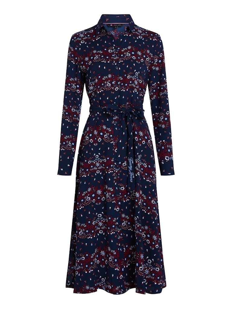 TJW FLORAL BELTED MIDI DRESS