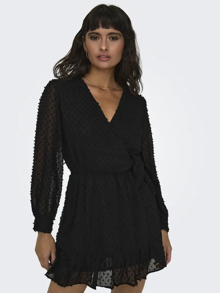 ONLTIVA L/S DOBBY FAKE WRAP DRESS WVN