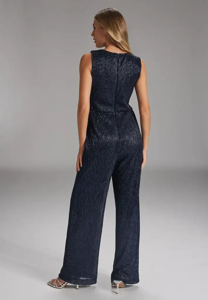 Plissierter Lurex-Jumpsuit ohne Ärmel