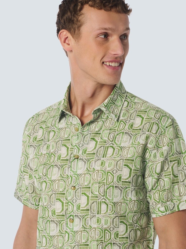 Shirt Short Sleeve Allover Printed With Linen